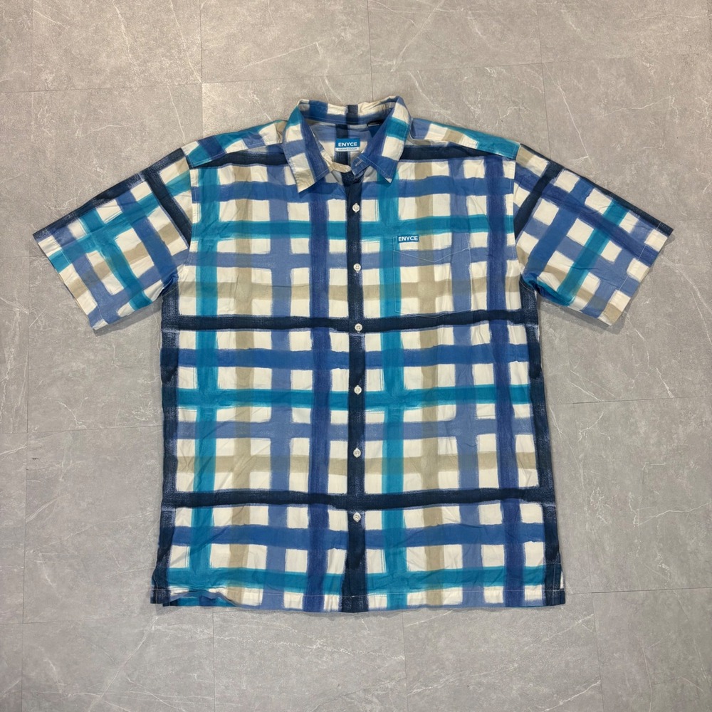 Enyce Mens XL Blue Plaid Short Sleeve Button Down Shirt 100% Cotton Streetwear